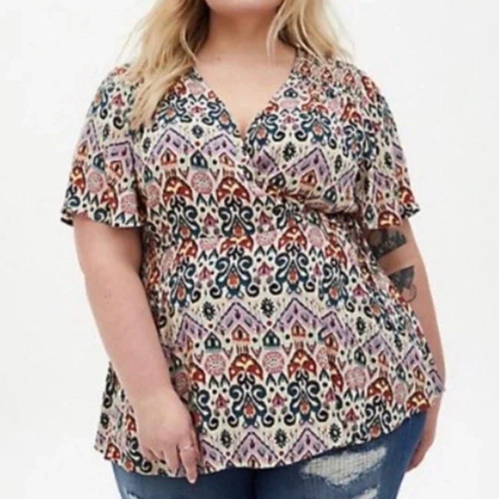 Torrid Ikat Gauze Smocked Surplice Wrap Top Size 5x